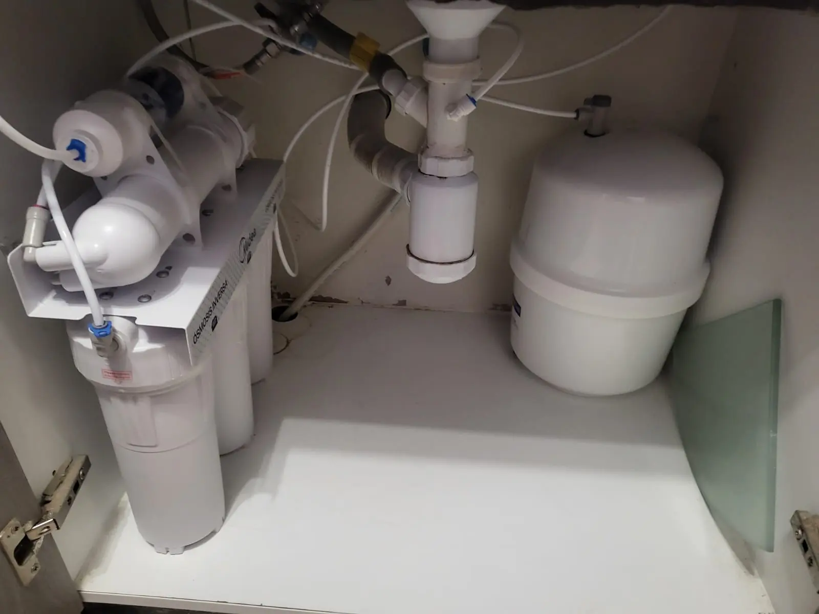 Reverse osmosis system installed under kitchen sink in Tenerife